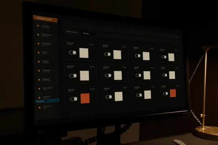 An integrations panel on a monitor, connected services shown as a grid of cards.