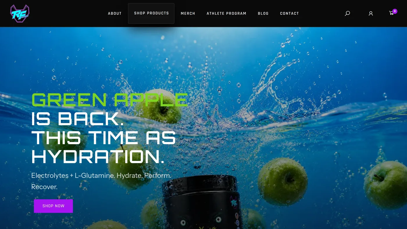 The RF Supplements storefront home page.